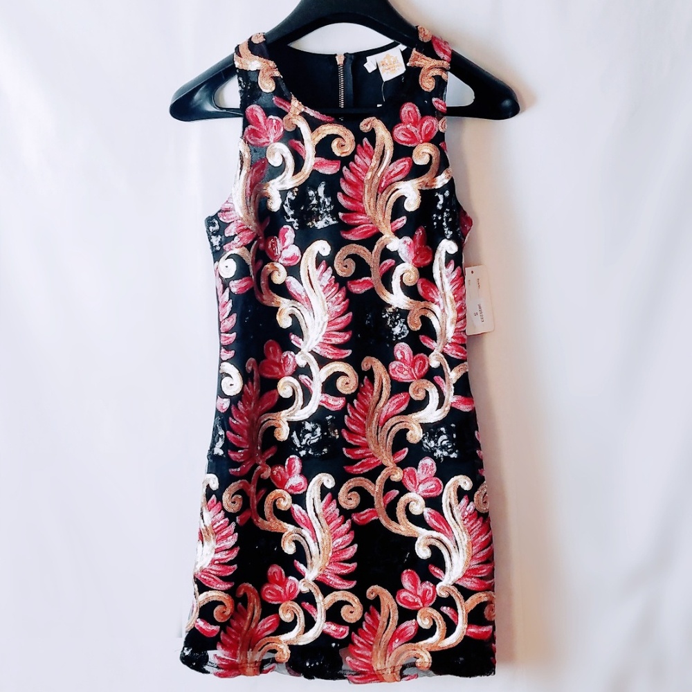 Sequined Sheath Dress with Floral Pattern (A72)